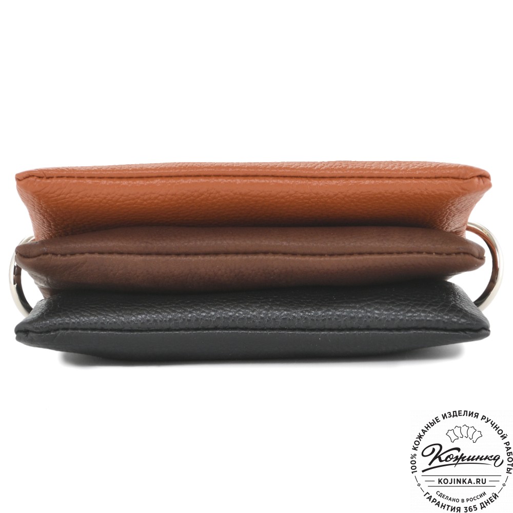 Женская кожаная сумка "Трио" (рыжий/коричневый/черный) 